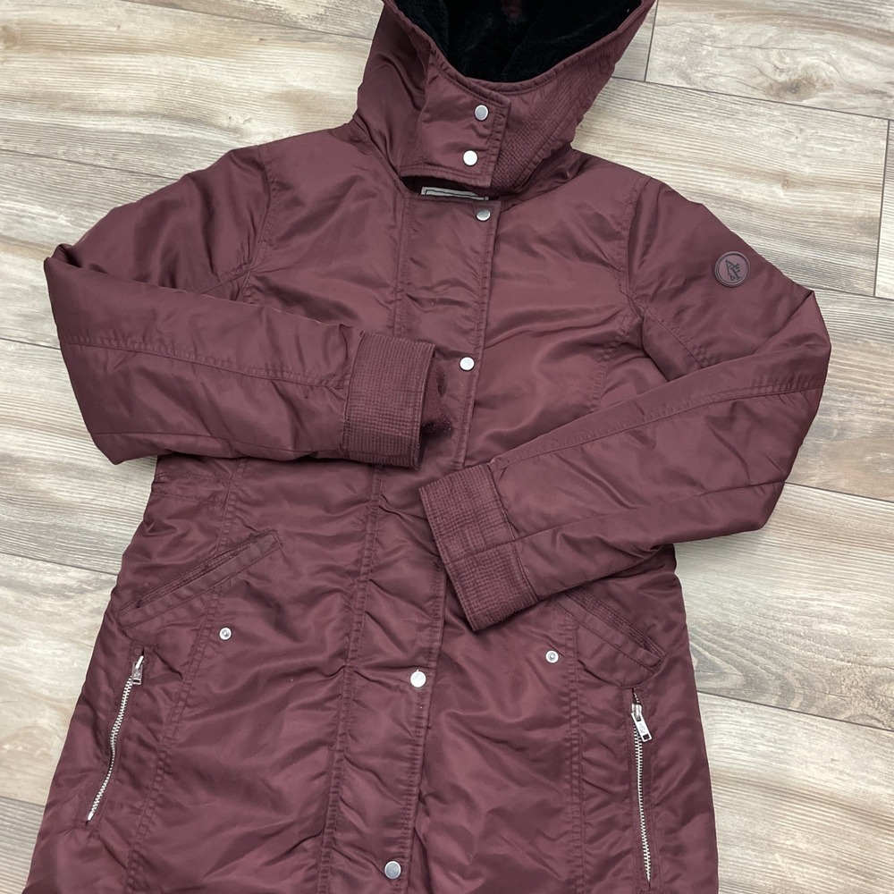 Y2K Abercrombie & Fitch Parka Coat Fleece Hooded Utility Outerwear‎ Burgandy S